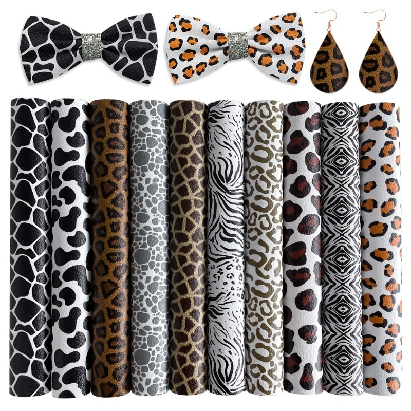 Fv 10/30pcs Animal Print Faux Leather Sheets, Leopard Zebra Giraffe Pattern Pu Fabric, 8 X 12 Inch Easy To Cut For Hair Bows, Earrings, Bags And Sewing Crafts