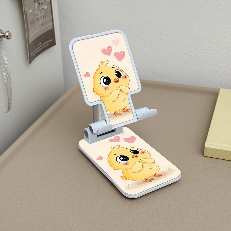 TEMU 1pc 2d Cute Chick Heart Pattern Portable Telescopic Phone Stand, Stylish Decorative Phone Stand, Universal Compatibility, Exquisite Compact Lazy