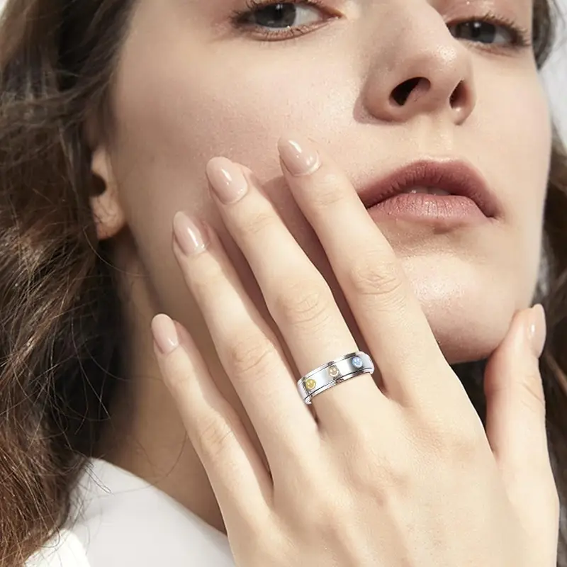 1pc stainless steel spinner rings for anxiety fidget band rings for women men flower happy face ring stress relieving reduce anxiet Product details 1