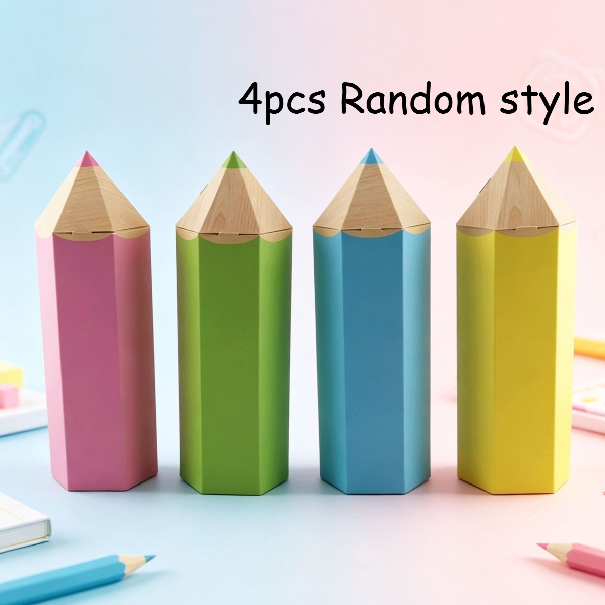 4pcs Colorful Pencil Cases, Pencil-shaped Stationery Boxes Suitable For New Students, Gift Storage Boxes, Random Style Folding Paper Boxes