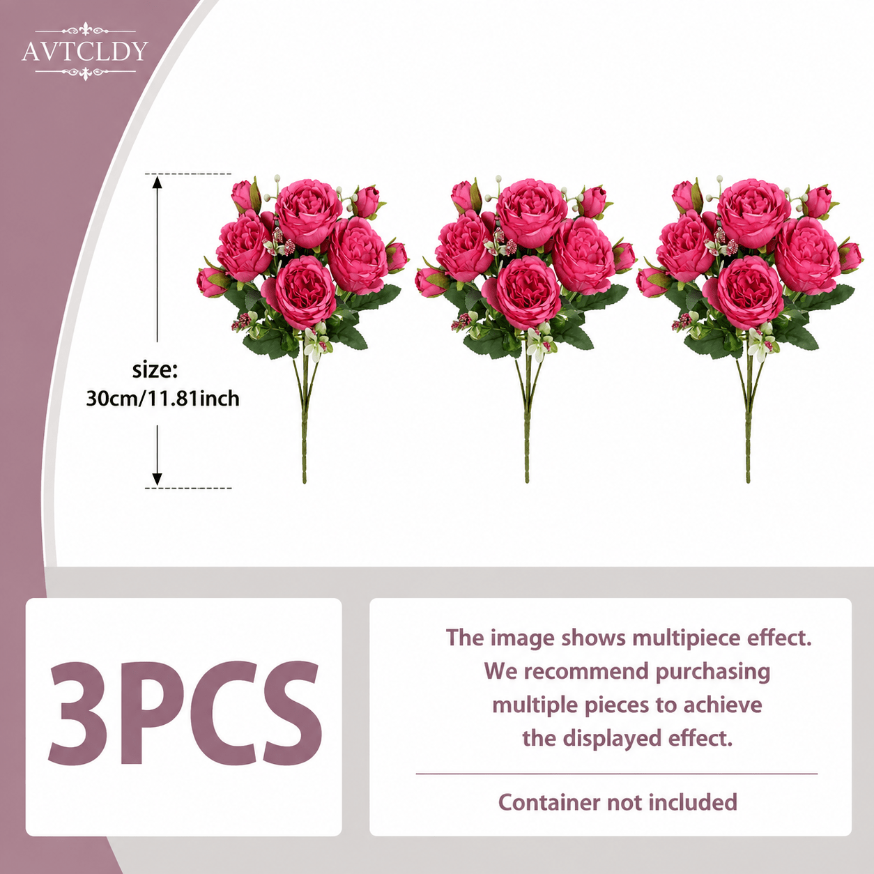 TEMU 3pcs Artificial Rose Peony Bouquet, Rose Red Gradient Fake Flowers Decoration, Full Layered Large Flower Head With Buds And Green Leaves,