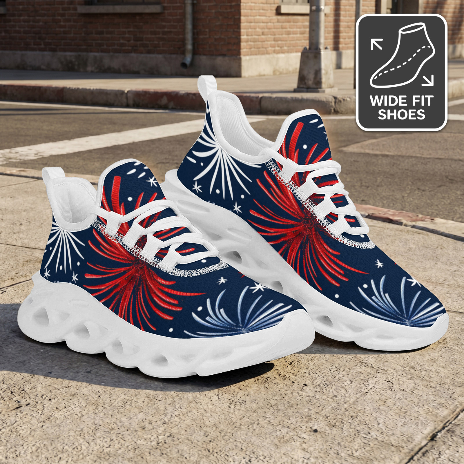 Men's Athletic Running Shoes, Classic Red & Blue Firework Print