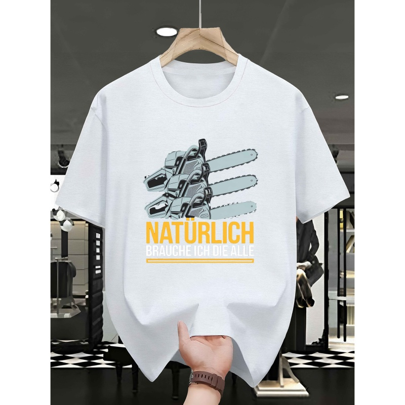 

Chainsaws Steel Print Tee Shirt, Tees For Men, Casual Short Sleeve T-shirt For Summer