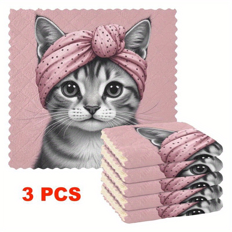 Set Of 3/6 Kitchen Dishcloths Featuring A Cartoon , Reusable Cleaning Cloths Made Of Fibers, Absorbent And Easy To Clean, Thick And Fleece, Multifunctional Small Towels For Travel