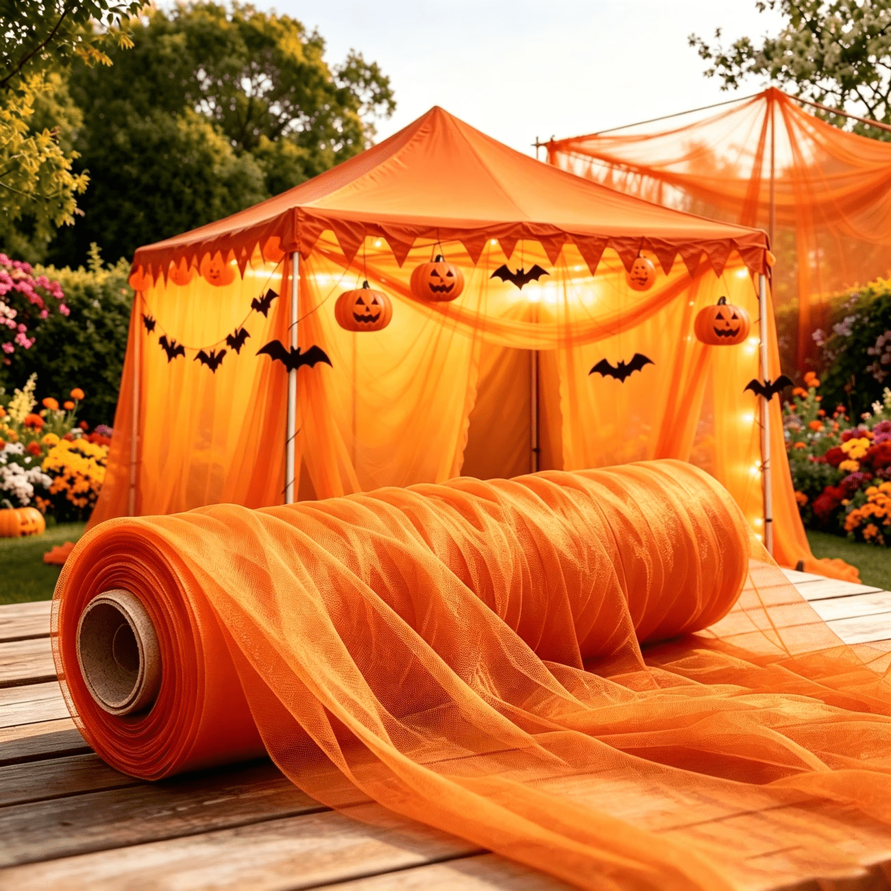TEMU 1 Orange Tulle Sheer Net Decorative Fabric, Suitable For Wedding Halloween Birthday Party Background Decoration, Curtains Archway Lighting