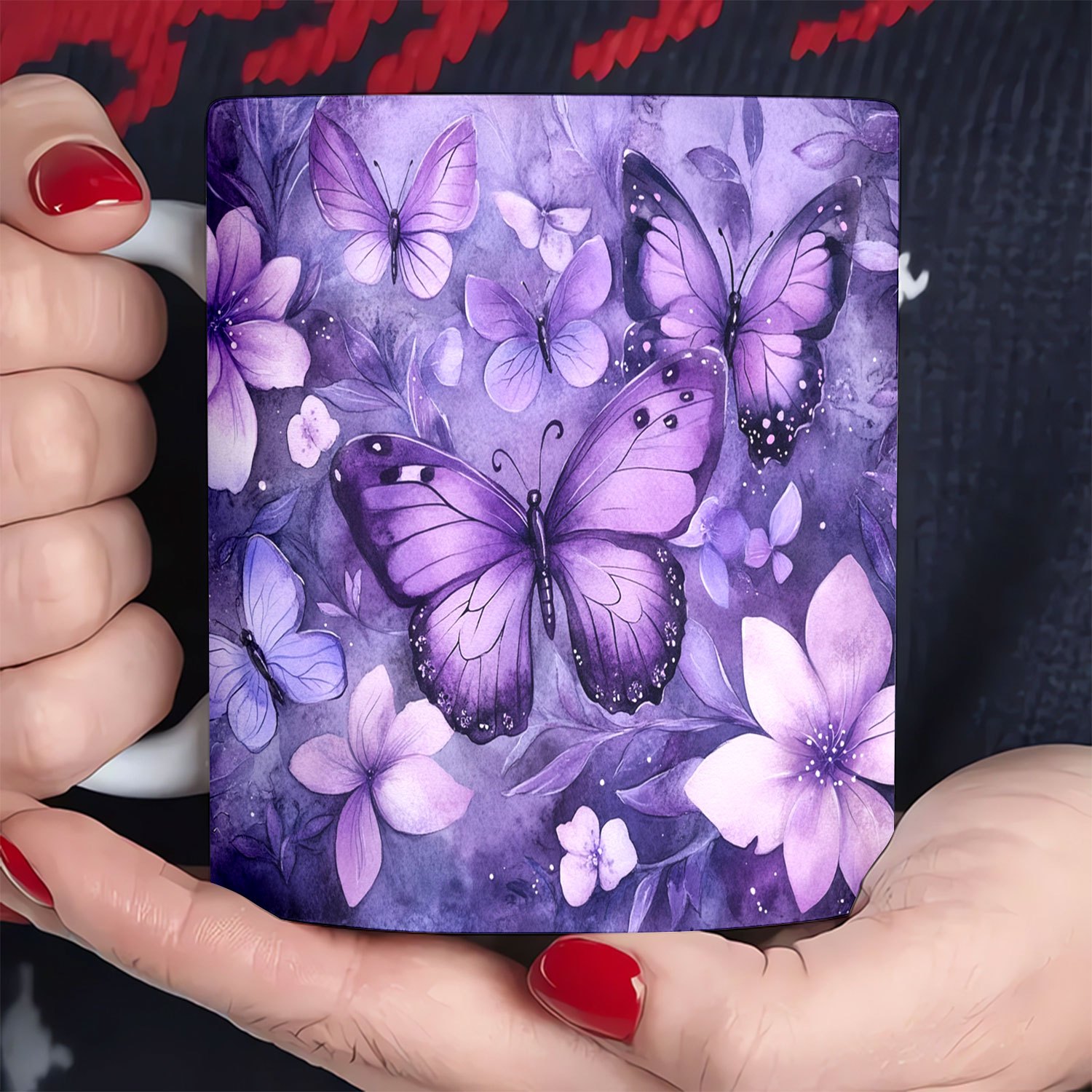 TEMU 1pc 11oz Porcelain Mug - Purple & , Ideal For Coffee, Tea, Milk | Perfect Christmas Or Valentine's Day Gift, Hand-wash Only, Gift Coffee Mug | Pattern Mug | Porcelain Mug, Coffee Cup