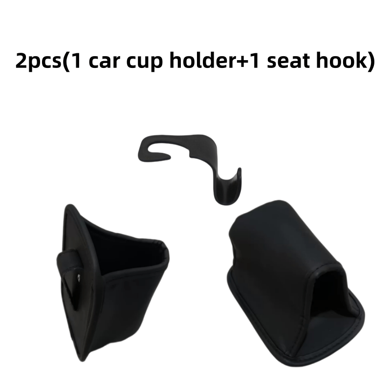 TEMU 2pcs Set: Car Door Cup Holder + 1 Seat Hook, Pu Leather Car Drink Holder, Storage Box, Rear Seat Cup Holder, Car Accessories Organizer For