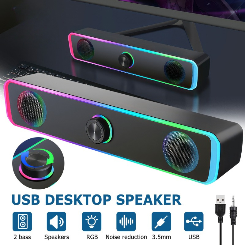 TEMU Wireless Computer Speakers - Stereo 2x3w Sound, Rgb Gradient Lighting, Wireless & Wired Usb, Plug And Play - Desktop Speakers For Pc, Laptop,