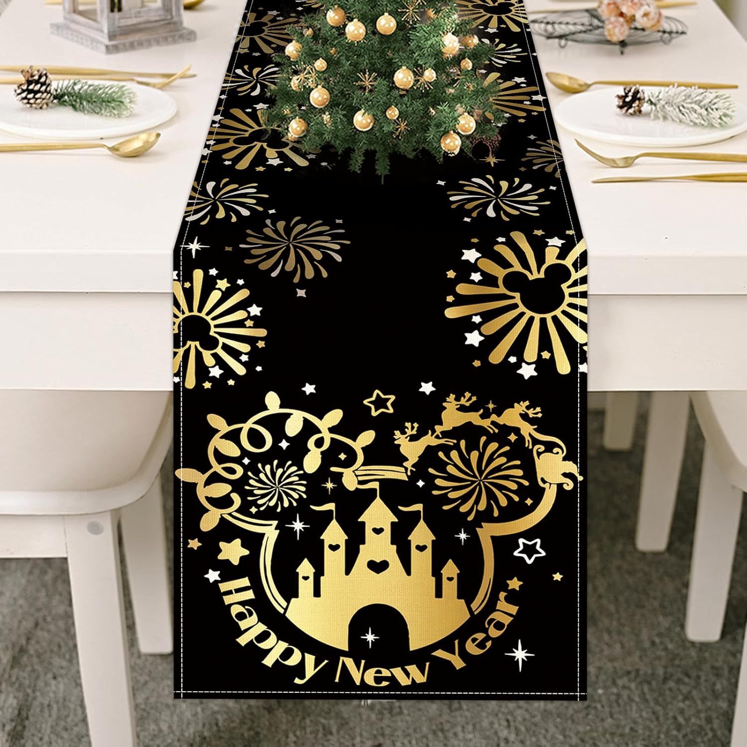 

New 2025 Table - & Fireworks , & , Polyester Burlap For / Dining Decor, 13x72