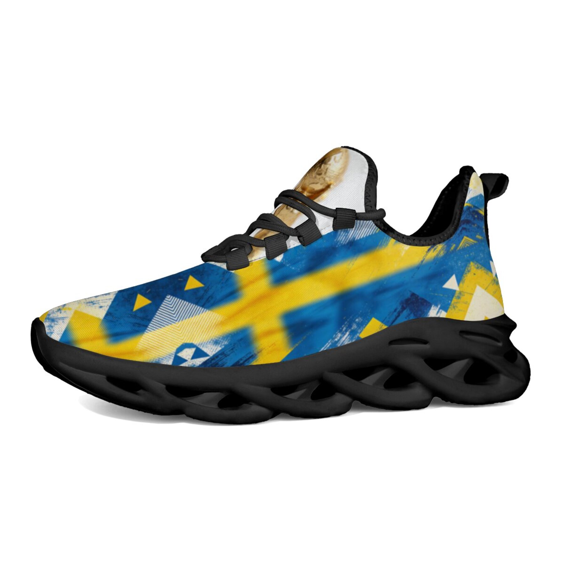 TEMU Sweden Team Fan-style Printed Razor-edge Sneakers, Breathable Mesh Platform Height-increasing Shoes, Unisex Trendy Versatile Dad Shoes, Blue And