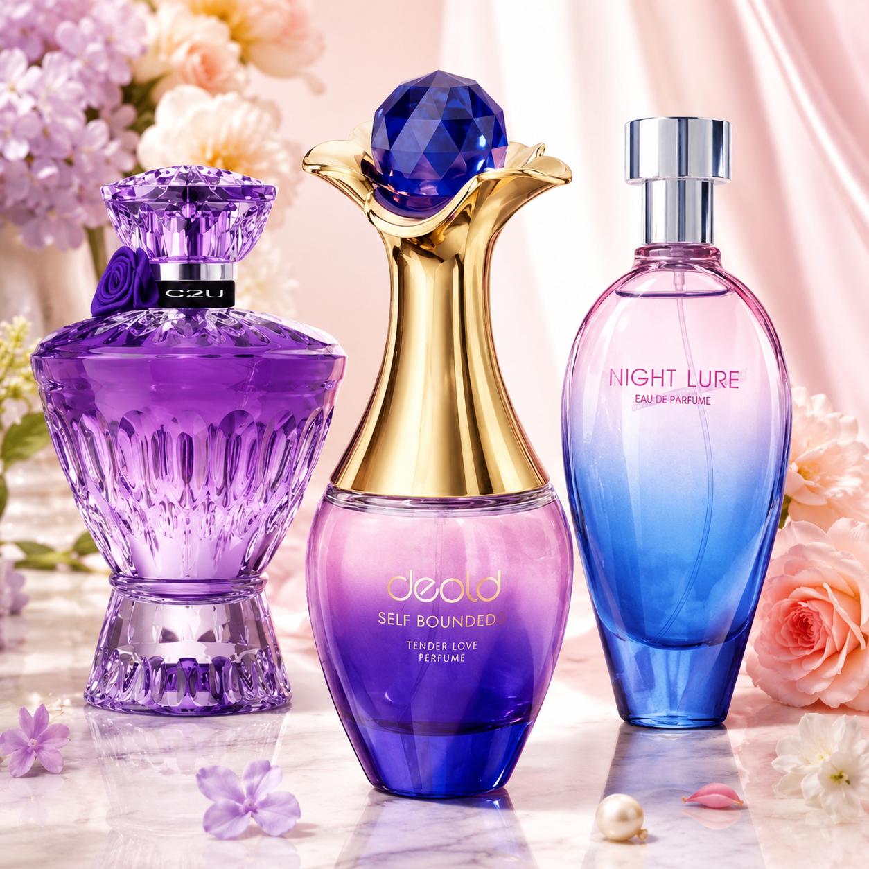 TEMU 3-pack Women's Perfume Gift Set, Vase, Vase & Pink-blue Gradient Oval Bottle Eau De Parfum, Long-lasting Elegant Floral Scent For Daily Wear,