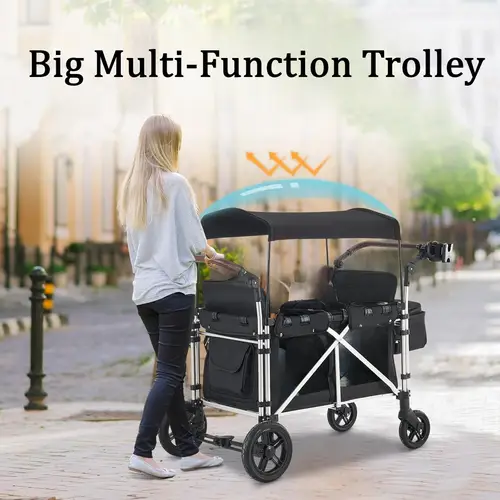 function trolley wagon cart featuring 4 high seat with 5 point harnesses and adjustable canopy foldable double wagon stroller for outdoor garden stroller camping