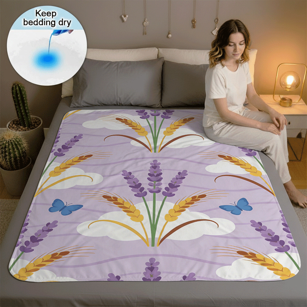 TEMU Lavender Wheat Ear Illustration High-definition Reusable Machine-washable Pee Pads, Soft Texture, Ideal For Feminine Hygiene And Pet Toilet
