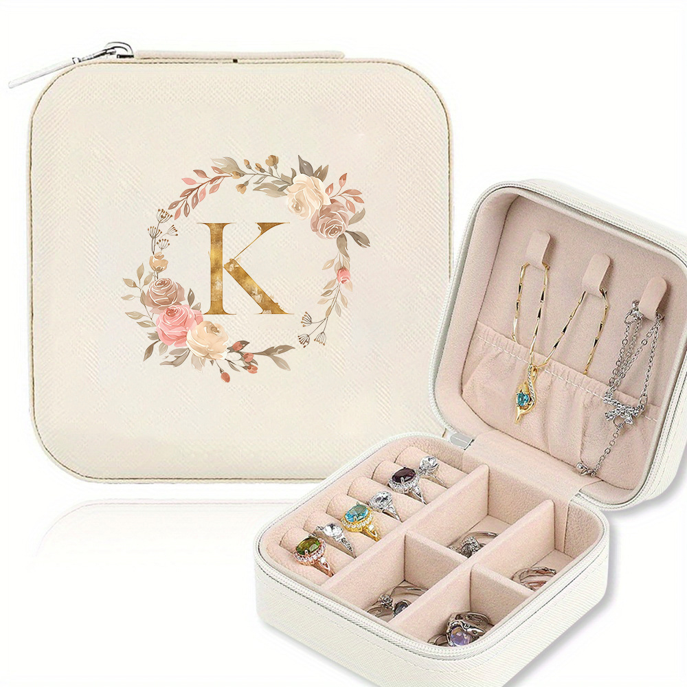 1pc A Versatile Travel Jewelry Organizer Bag - Portable Mini Travel Jewelry Storage Box, Compact Travel Case and Vanity Storage Box, Suitable for Storing Necklaces, Earrings, Ear Cuffs, Studs, Rings, and Lipstick Jewelry Boxes - 26 Golden Wreath
