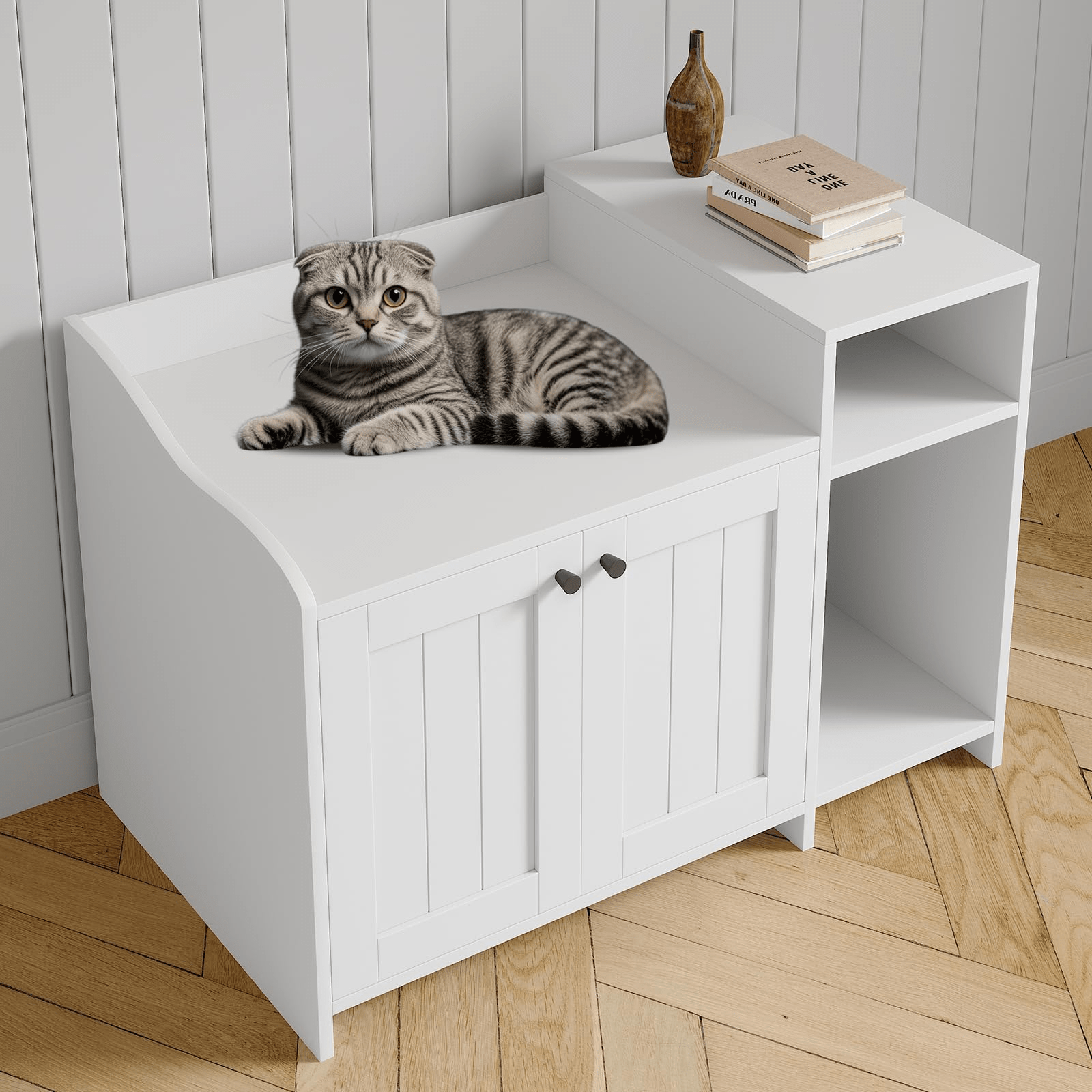 Wooden Cat Litter Box Enclosure with Barn Door