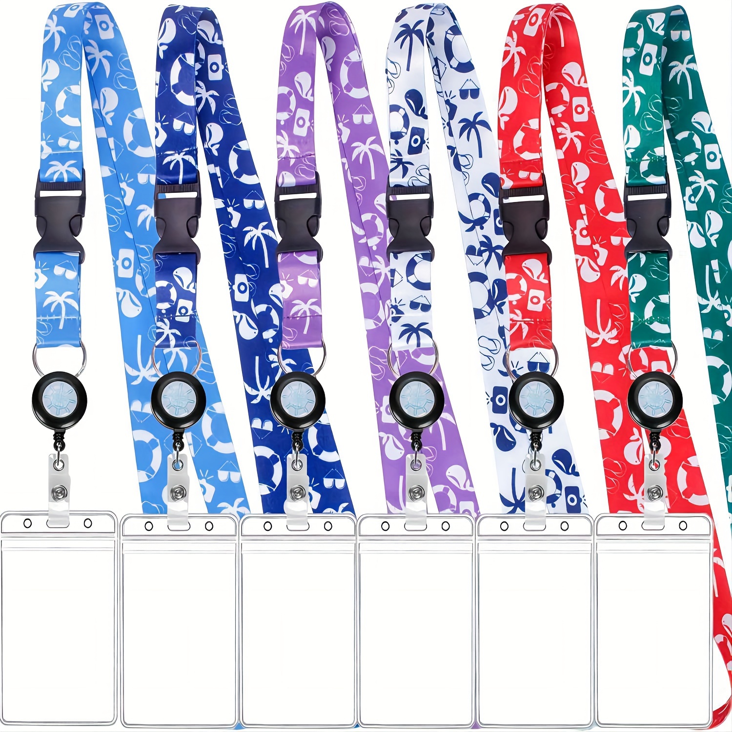 TEMU Cordones retráctiles 2D, 6 piezas con portacarnet de identificación y hebilla desmontable para tarjetas de llave de barcos, esenciales de y
