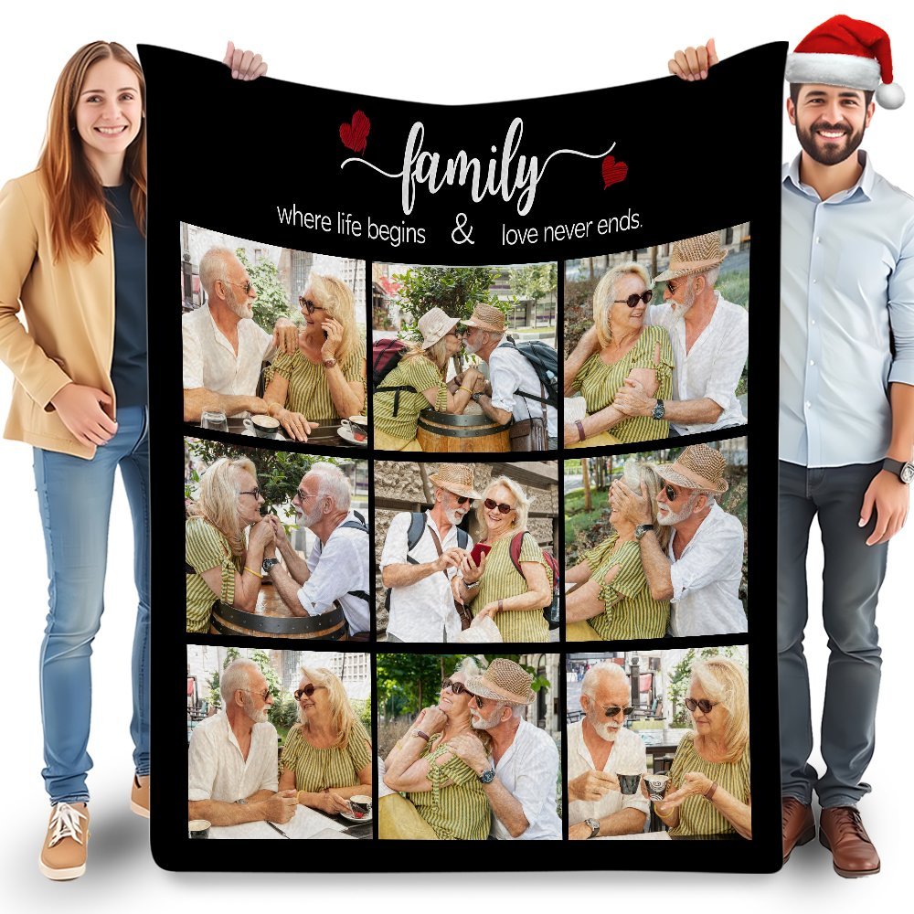 

Personalized Photo Collage Blanket For Family & Pets - Customizable With Your & Text, Cozy Flannel Throw, Ideal For Christmas, Mother's Day, Valentine's Day Gifts