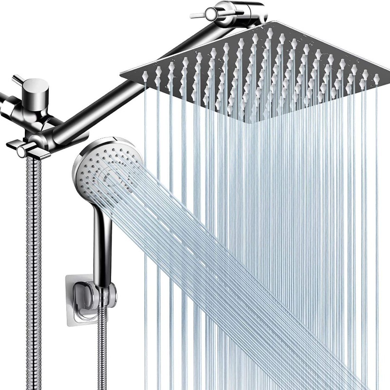 Image of High-pressure Rain Handheld Shower Set, Equipped With 11-inch Extended Shower Arm, 5 Spray , Leak-proof Adjustable Shower Bracket, Chrome/ Matte Black Two-color Options,for Shower Use Only
