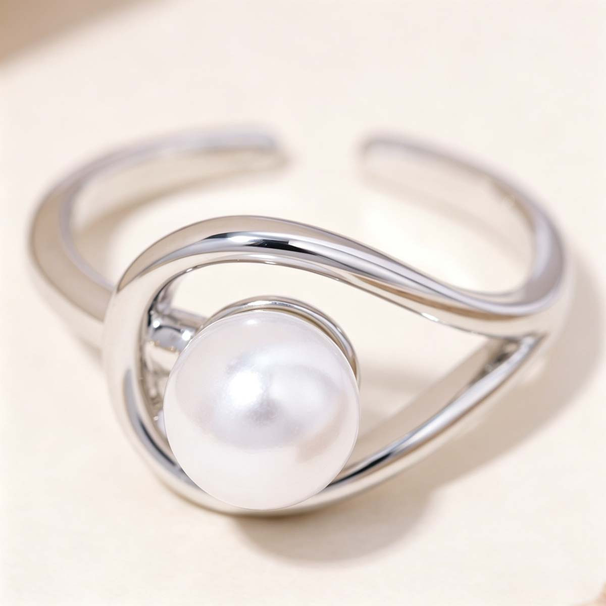 TEMU 1pc Elegant Twisted Flower Pendant Adjustable Ring, Shiny Golden And Silvery Plated Single Bead, Exquisite Commemorative/holiday Gift
