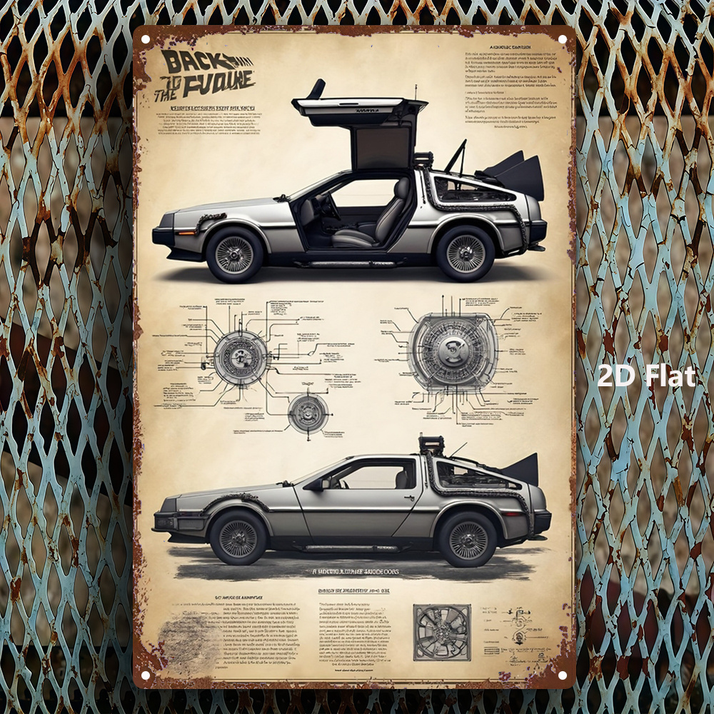 TEMU 2d Flat, 1pc Time Machine Wall Art - Vintage Metal Iconic Car Model Suitable For Home, Kitchen, Bar Decor, Retro Iron Sheet Sign For Themed