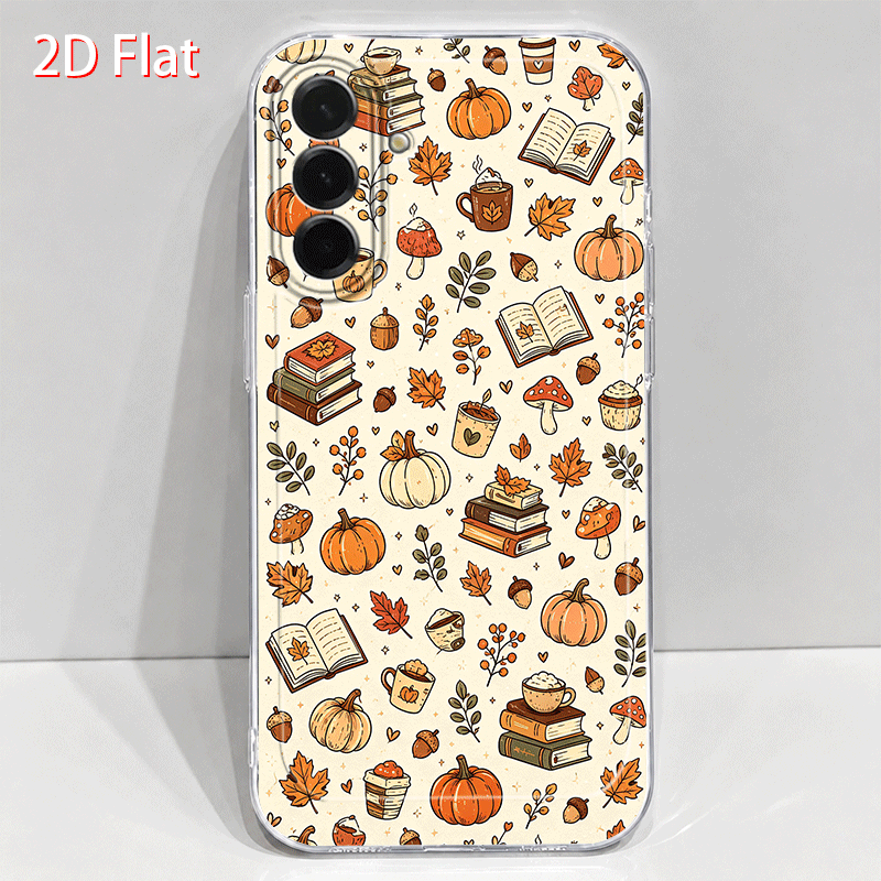 TEMU Phone Case: 2d Flat Autumn Pumpkin Bookish Phone Case, Suitable For Galaxy 03s 04 05s 06 07 13 5g A17 22 23 24 25 26 32 34 35 36 37 52 53 54 55