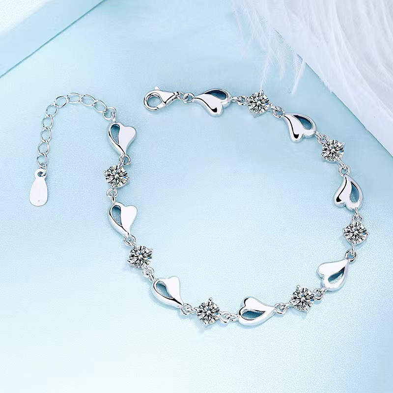 1pc 925 Sterling Silver 3.5 Carat Moissanite Heart Shape Bracelet Elegant And Romantic Jewelry For Women