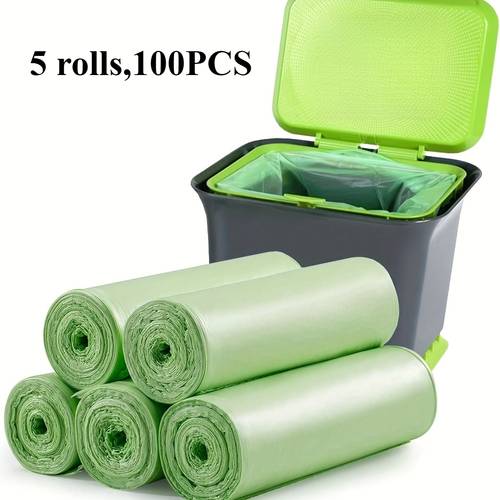 5 roll 100 count green leak proof trash bags with plastic bags for kitchen bathroom bedroom living room and commercial use suitable for household trash cans household waste dog waste disposal multi purpose trash bags