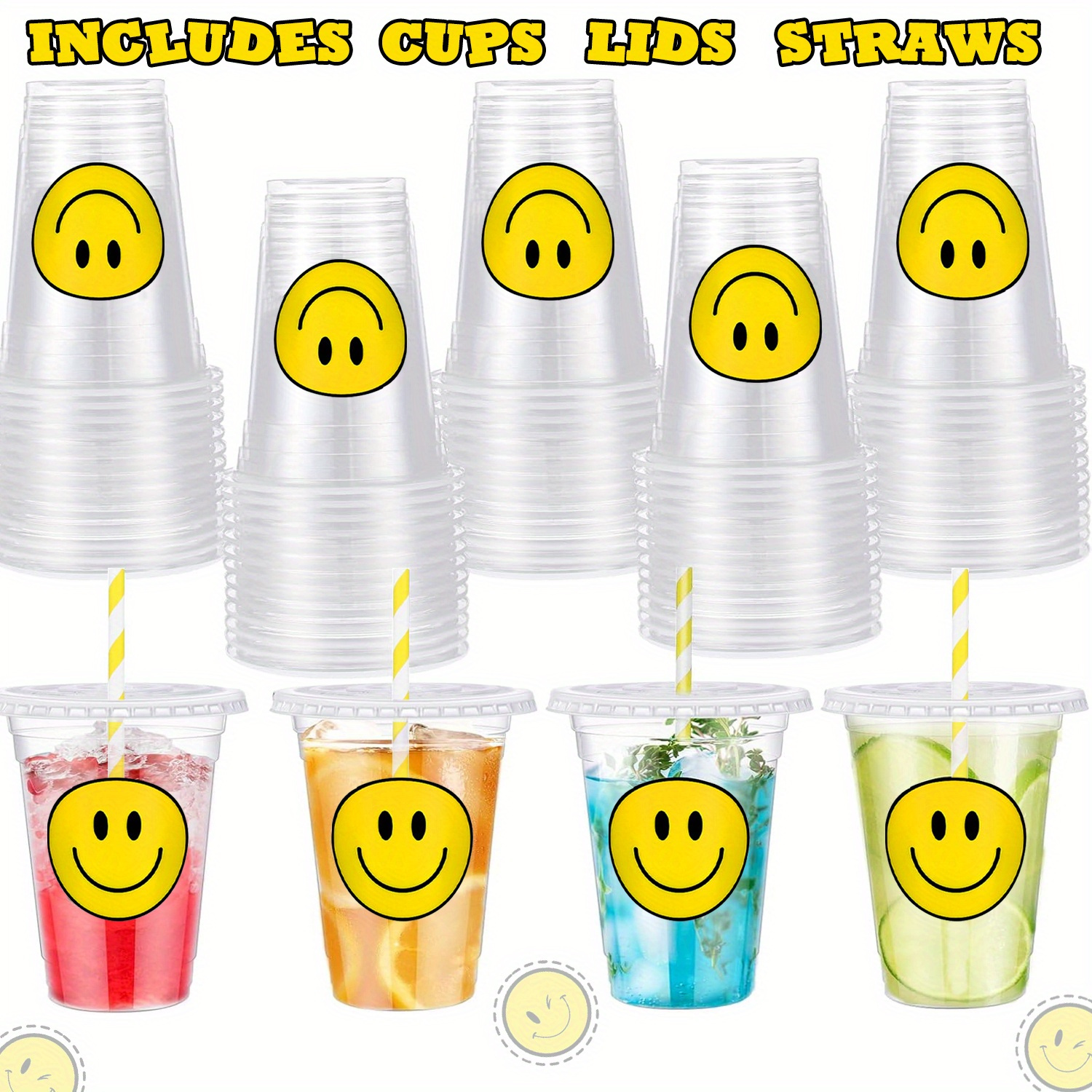 

50pcs Smile Disposable Plastic And 12oz Smile Pattern Drinking For Christmas Bridal Supplies