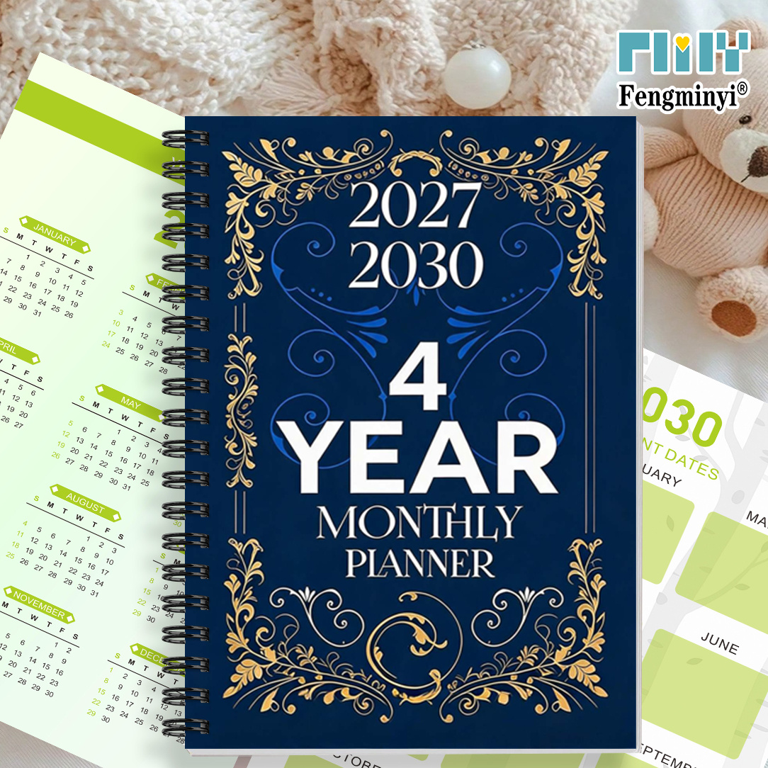 TEMU 2d Flat Planners 1pc Subject Notebook 2027-2030 Four-year Monthly/long-term Planning Notebook ( Binding) - Blue Cover, Four-year Calendar