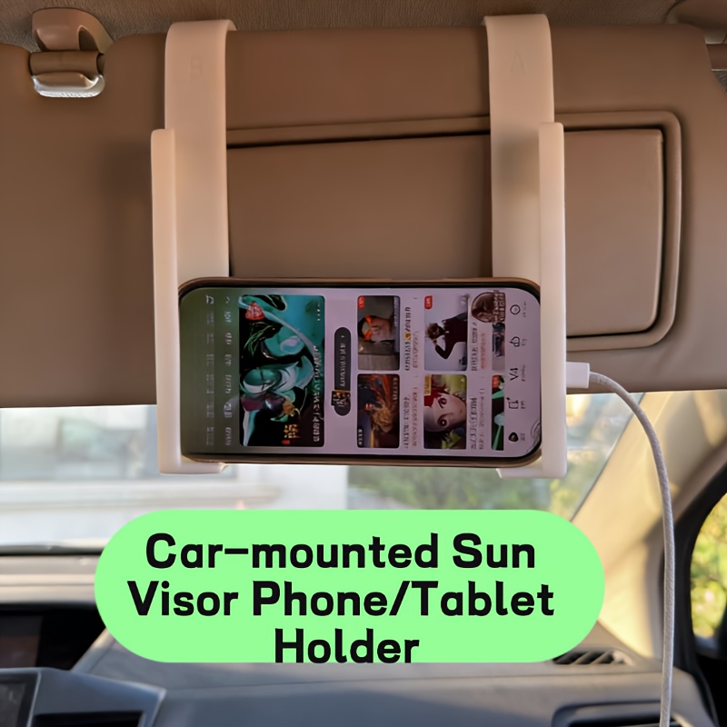 E-shop Universal Auto Sonnenblende Handy/Tablet Halterung (mit Ladeanschluss) | Verstellbarer weißer Clip passend für die meisten Automodelle, befreit