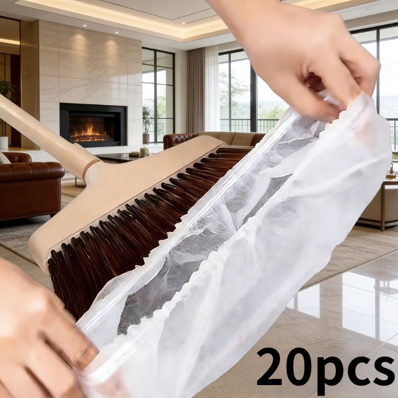 TEMU 20pcs Disposable Retractable Broom Covers, Anti-hair Cleaning Tool, Universal Dusting Sleeves, Fits Most Brooms