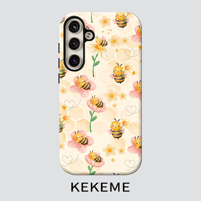 TEMU Phone Case: Kekeme Bee Dance Flowers Film- Dual-layer Case, Suitable For Galaxy S26 S25 S24 S23 S22 S21 S21  S21 Fe Edge S20 A15 A16 A17 A23 A32