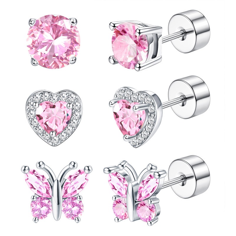 2d Flat, 3pairs Copper Wieh 925 Silver Ear Post Birthstone Earrings Flat Back Heart Birthstone Stud Earrings For Women Stud Earrings For Birthday Gift
