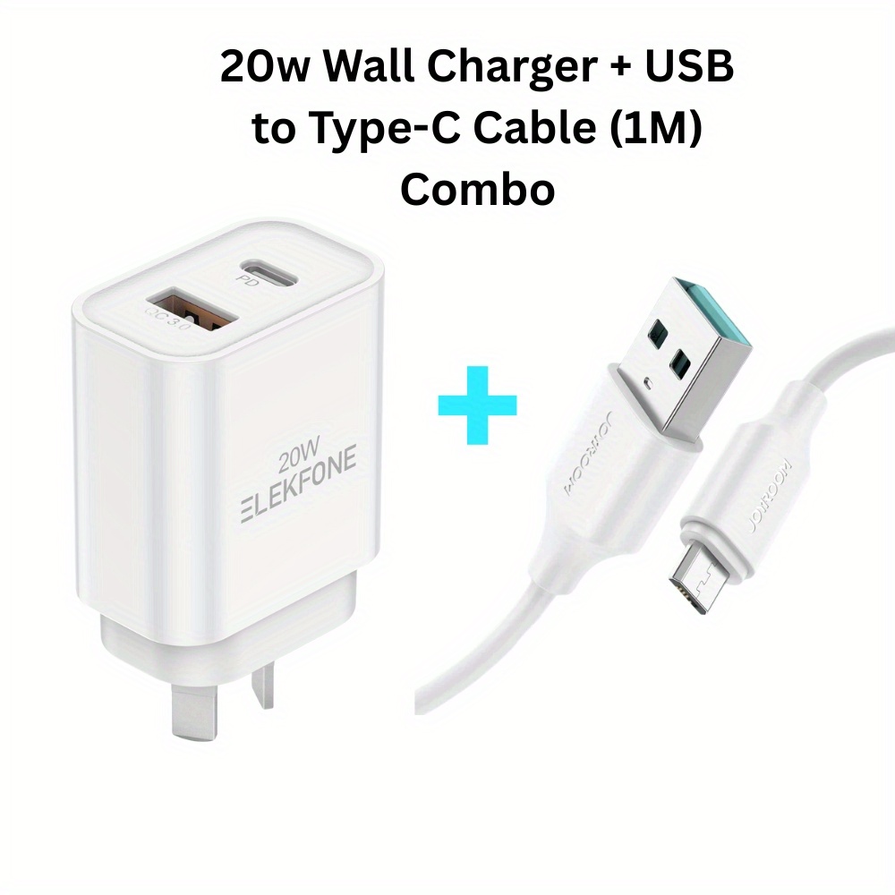 TEMU 20w Wall Adapter Featuring Usb And Type-c Connections, Enables Pd And Qc3.0 Rapid Charging, And Secure, Includes A Charging Cable, Suitable For