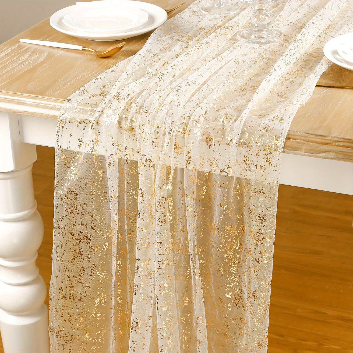 

Elegant 118" Golden/silvery Sheer Table Runner With Sequin Glitter - Weddings, Valentine's Day, Birthdays & Bridal Showers, Best For Christmas