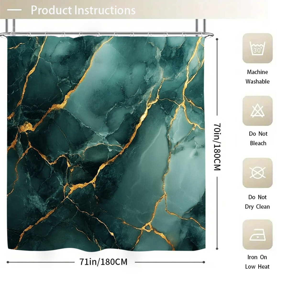 4pcs Luxurious Marble Design Shower Curtain & Non-Slip Rug Set