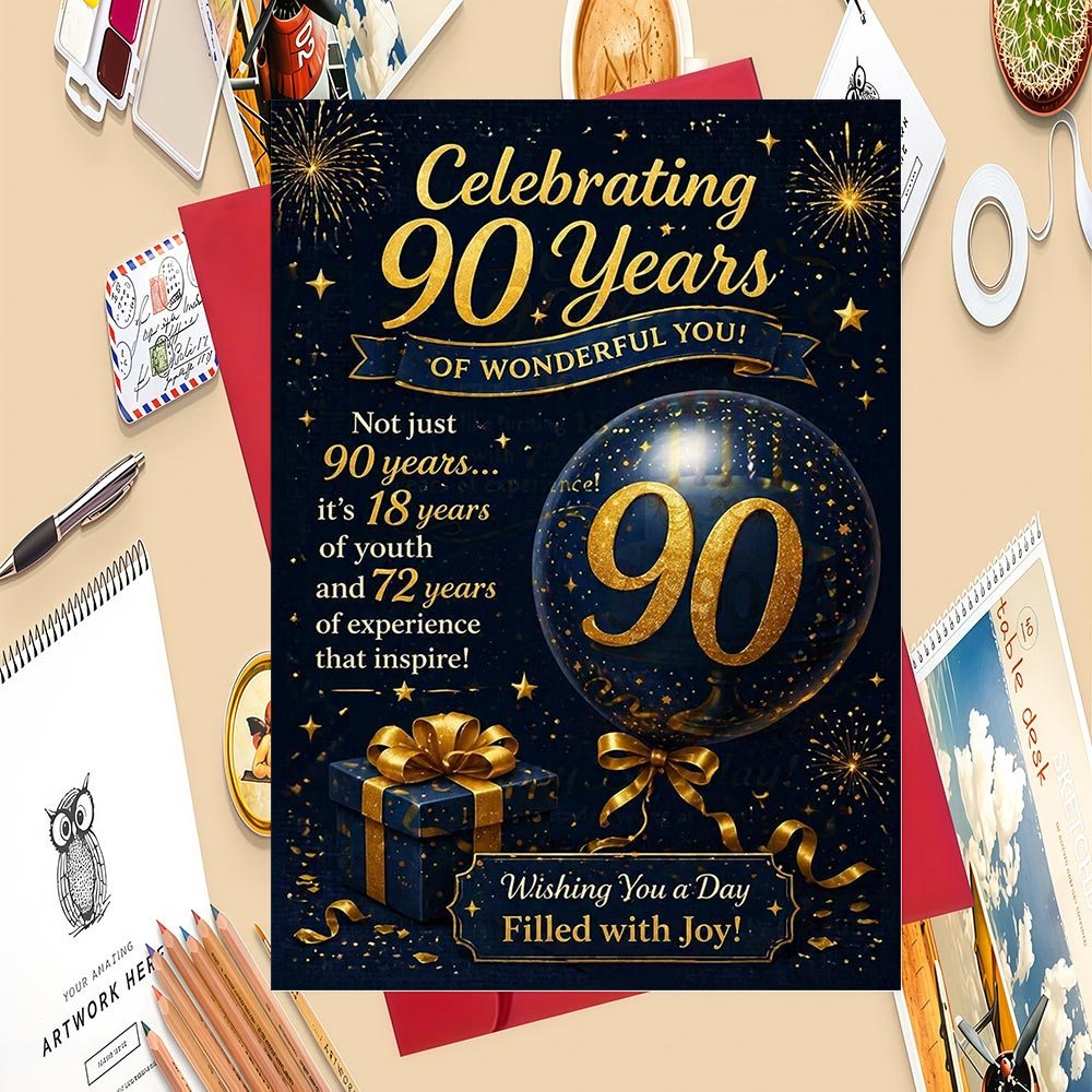 TEMU 1set 90th Birthday Celebration Card: Ideal Gift For Adults To Mark 90-year-old Milestone, Perfect For Birthday Parties And Wishes