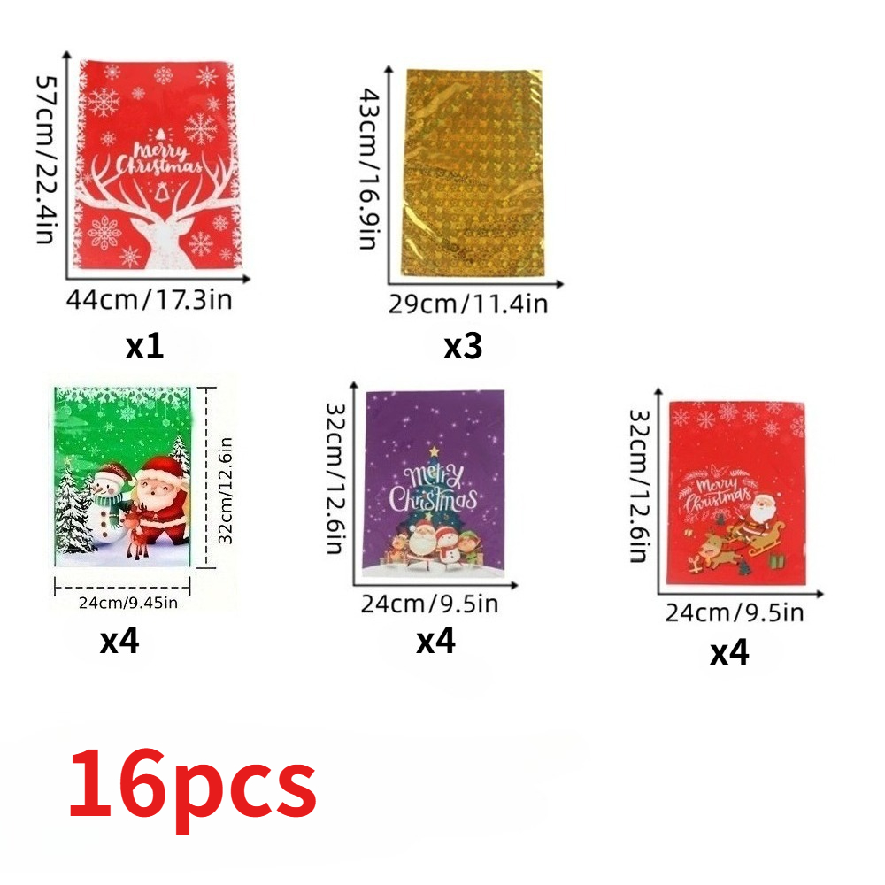 TEMU Gift For Her/him 16pcs Christmas Drawstring Gift Bags With Santa Claus & Snowflake - Plastic/paper Suitable For Parties, Corporate Events,