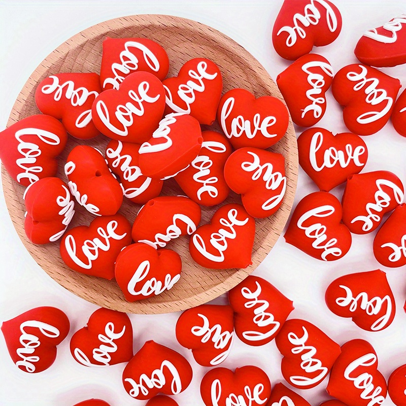 

5pcs Creative 3d Love Heart Shape Jewelry Making Silicone Beading Set Happy Valentine's Day Theme Assorted Loose Spacer Beads & Bead Assortments Couple Gift Ornament Decorative Accessories