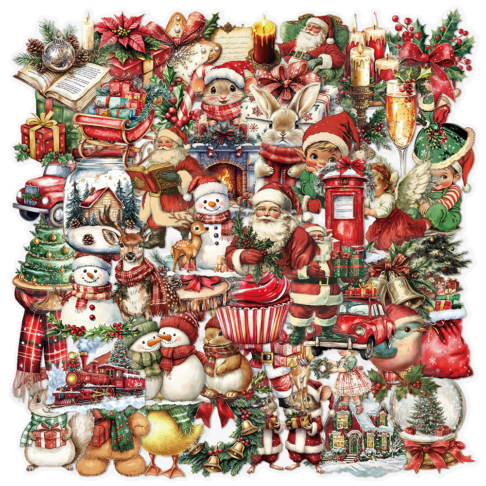 50pcs Retro Christmas Cute Ins Pet 2d Transparent Mysterious Gothic Stickers Vintage Aesthetics Funny Doodle Cartoon Deacls Pack Halloween Decoration Suitcase Luggage Party Gift