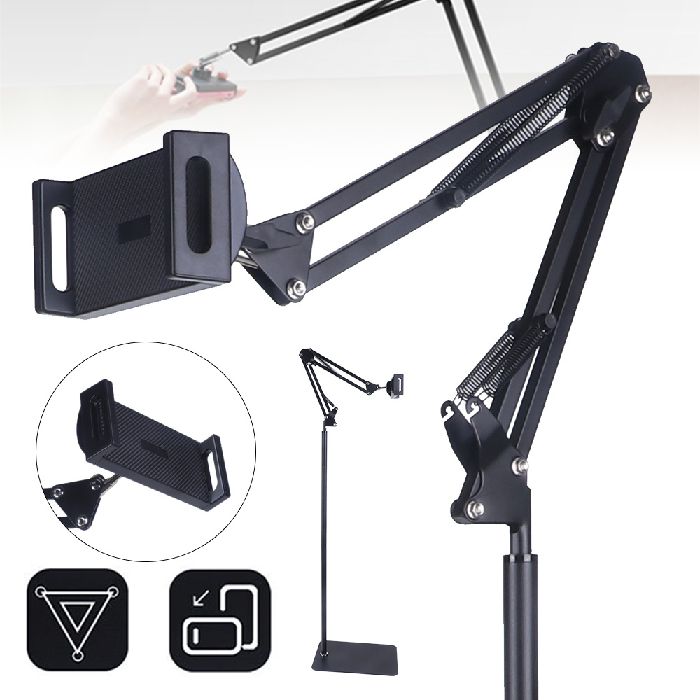 Adjustable Floor Stand For Phone & Tablet - 4.5.5 Inch Compatibility, 180° Flexible Arm, Heavy-duty Base, For Watching & Gaming