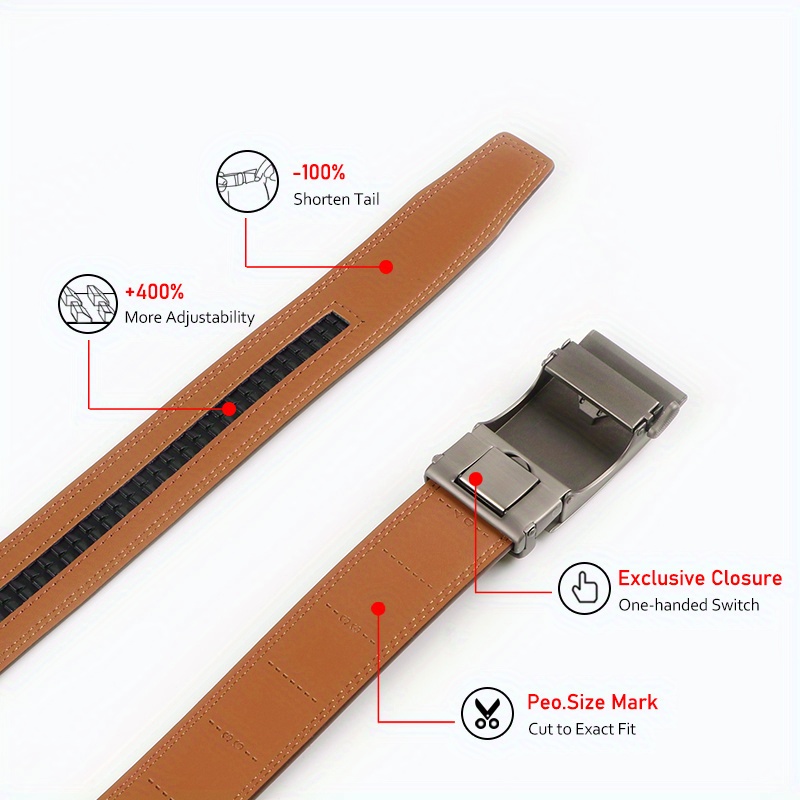 2 Pack Men's Leather Ratchet Belts with Automatic Buckle