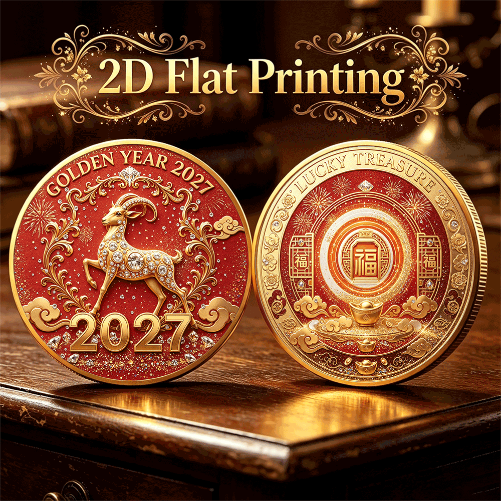 TEMU 2d 2027 Year Of New Year Double-sided Color-printed Commemorative Coin, Suitable For New Year Greeting-themed Collections And Desktop Displays