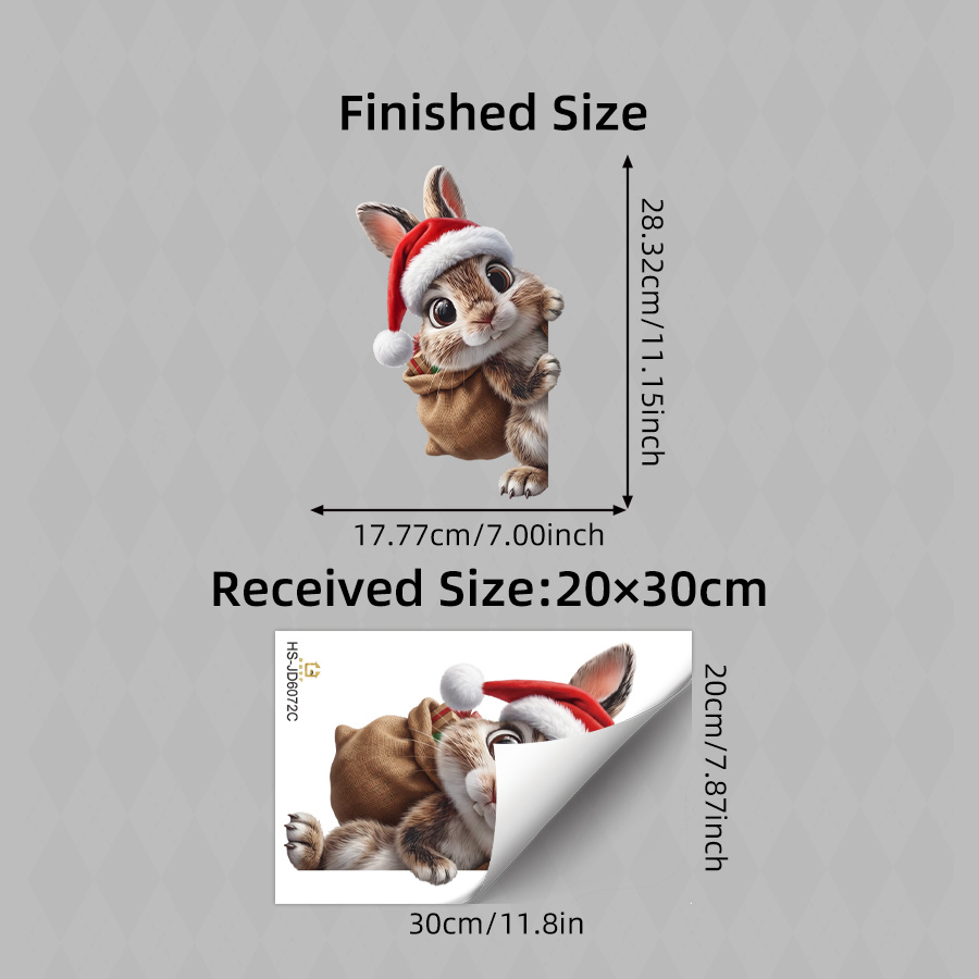 TEMU 1pc Cute Peeking Bunny With Santa Hat Gift Sack Static Cling Window Sticker, Glass Sticker, Double-sided Reusable Decal, Christmas Decor For