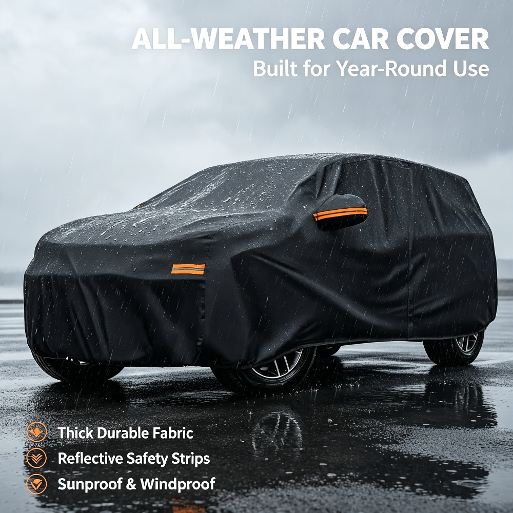 TEMU Housse de voiture 190.94'' x 74.8'' x 72.83'' en tissu Oxford épais et durable, toutes saisons, -soleil et -pluie, équipée de fermetures éclair