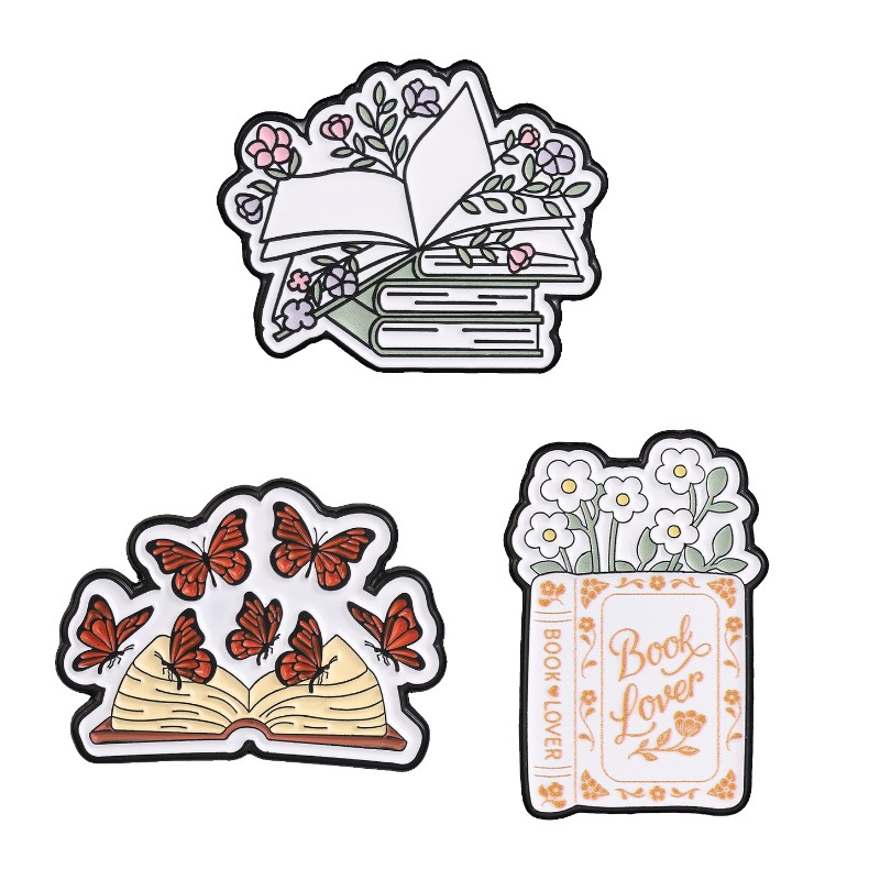 TEMU 3pcs Bookish Floral Painted Brooches - Literary Book Flower Cartoon Pins - Accessory - Fashion Pin For Clothing, Backpack, Hat, Shirt, Sweater -
