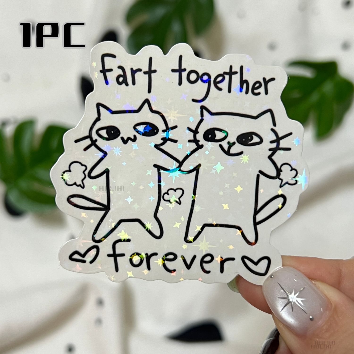 TEMU Cute Hand-drawn 2 Cartoon Cats With And Tiny Dots Vinyl Stickers, Funny Whimsical Line Art Decals, Suitable For Laptops, Water Bottles, Cars,