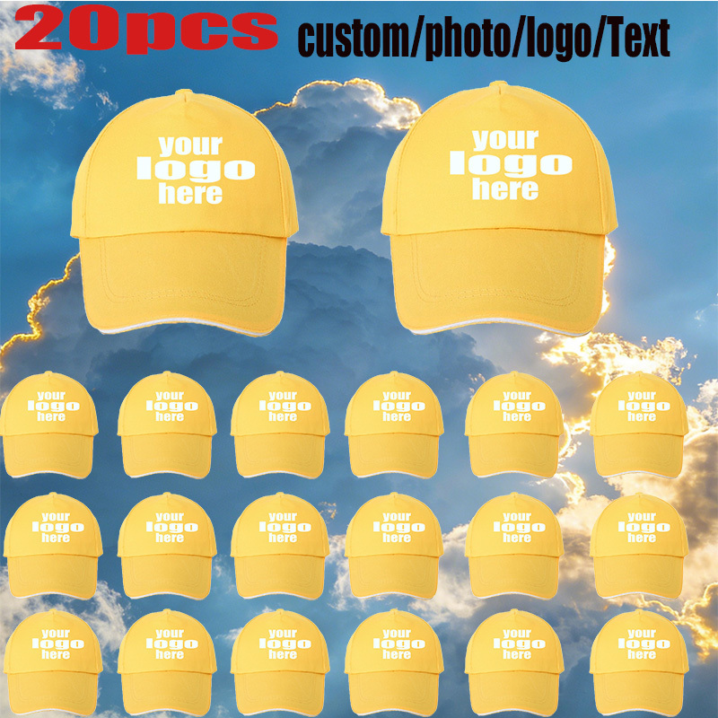 TEMU 20pcs Personalized Custom Baseball Caps, Diy Custom Logo, Sandwich-style Comfortable Casual Attire, 10 Colors , Adjustable Hat With Customizable