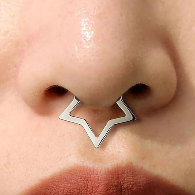 TEMU 1pc Easy And Stylish Pentagram Nose Ring, Stainless Steel Jewelry, Women's Fashionable Vintage Nose Ring With Star Clasp, Suitable For Daily