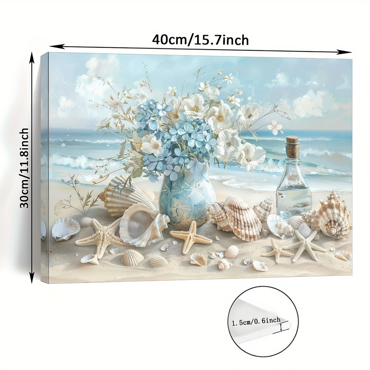 

Room Decor Wooden 1pc Blue Floral Vase Canvas Print, Wooden , Seashell& Ocean Theme, Home& Office Decor, Ideal For Living Room, Bedroom, Kitchen, School, Classroom, Single Party Gift